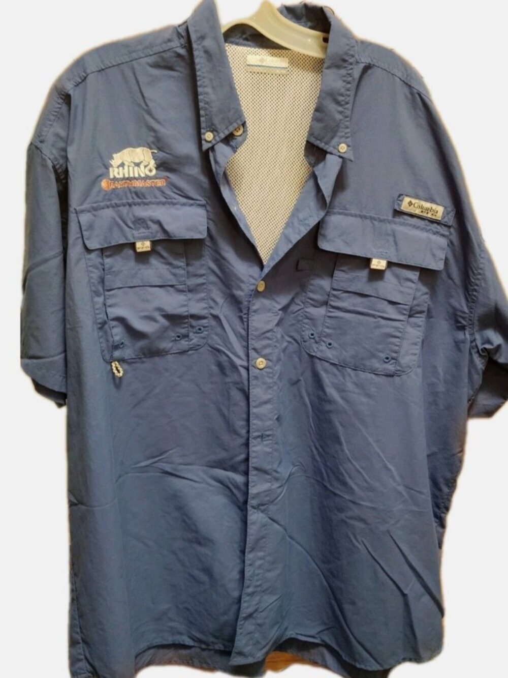 COLUMBIA PFG PERFORMANCE FISHING GEAR UPF 30+ Rhino SHIRT Mens XL Vented Blue